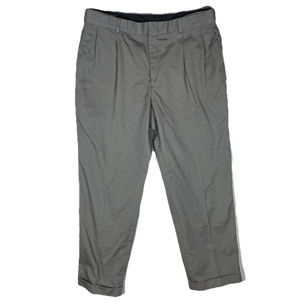 Lands End Pants Mens 34x31 Gray Traditional Fit Pleated Chinos Cuffed